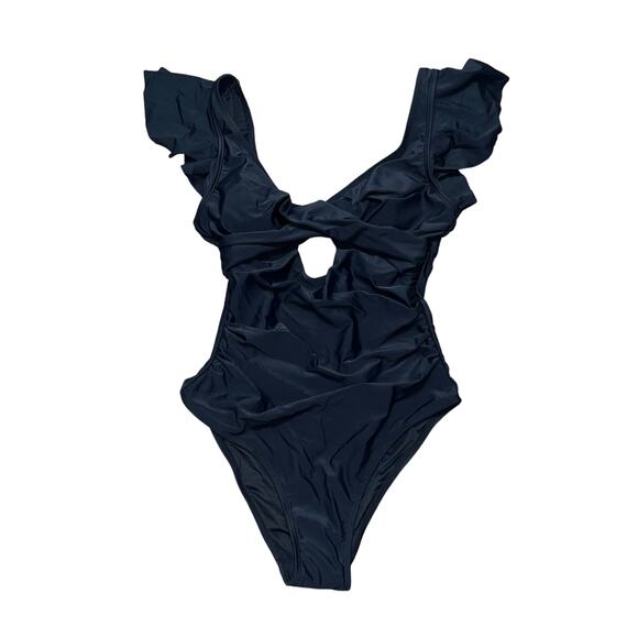 NWT CUPSHE Black Twilight Ripple Long Torso One-Piece Swimsuit Size M - Picture 3 of 9